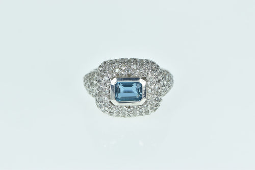 14K 1.75 Ctw Aquamarine Pave Diamond Statement Ring White Gold