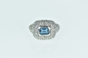 14K 1.75 Ctw Aquamarine Pave Diamond Statement Ring White Gold