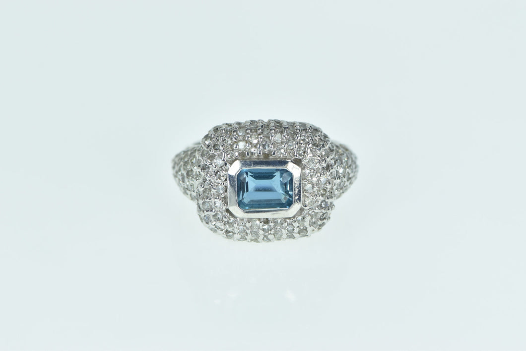 14K 1.75 Ctw Aquamarine Pave Diamond Statement Ring White Gold