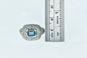 14K 1.75 Ctw Aquamarine Pave Diamond Statement Ring White Gold