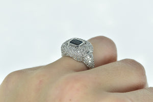 14K 1.75 Ctw Aquamarine Pave Diamond Statement Ring White Gold