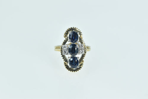 14K 2.20 Ctw Oval Sapphire Diamond Statement Ring Yellow Gold