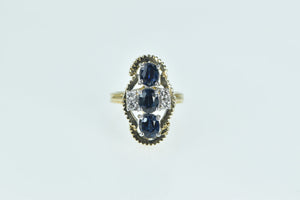 14K 2.20 Ctw Oval Sapphire Diamond Statement Ring Yellow Gold