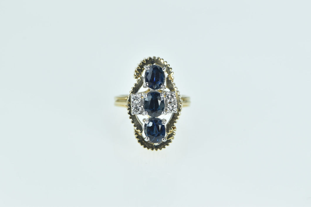 14K 2.20 Ctw Oval Sapphire Diamond Statement Ring Yellow Gold