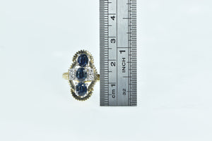 14K 2.20 Ctw Oval Sapphire Diamond Statement Ring Yellow Gold