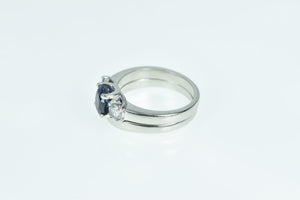 Platinum 2.55 Ctw Sapphire Diamond Engagement Set Ring