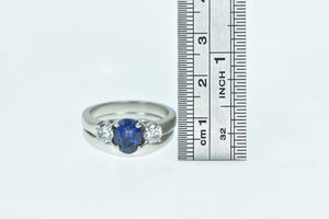 Platinum 2.55 Ctw Sapphire Diamond Engagement Set Ring