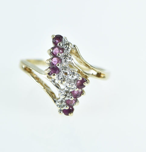 10K Ruby Diamond Vintage Zig Zag Cluster Ring Yellow Gold