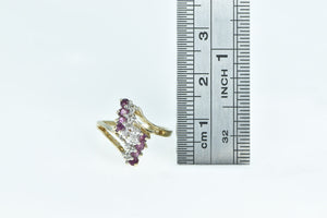 10K Ruby Diamond Vintage Zig Zag Cluster Ring Yellow Gold