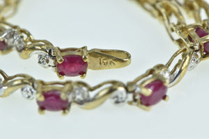 10K Oval Ruby Diamond Accent Vintage Bracelet 6.75" Yellow Gold