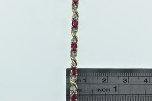 10K Oval Ruby Diamond Accent Vintage Bracelet 6.75" Yellow Gold