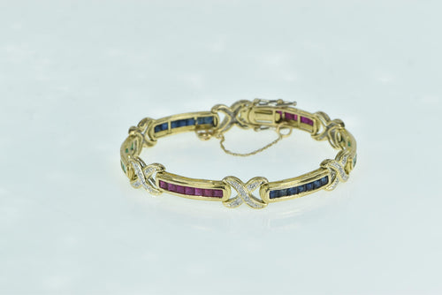 14K Diamond Ruby Sapphire Emerald Bar Bracelet 6.75