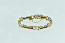 Load image into Gallery viewer, 14K Diamond Ruby Sapphire Emerald Bar Bracelet 6.75&quot; Yellow Gold