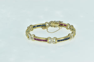 14K Diamond Ruby Sapphire Emerald Bar Bracelet 6.75" Yellow Gold