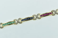 Load image into Gallery viewer, 14K Diamond Ruby Sapphire Emerald Bar Bracelet 6.75&quot; Yellow Gold