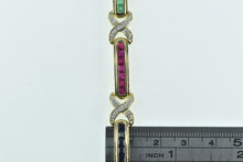 Load image into Gallery viewer, 14K Diamond Ruby Sapphire Emerald Bar Bracelet 6.75&quot; Yellow Gold