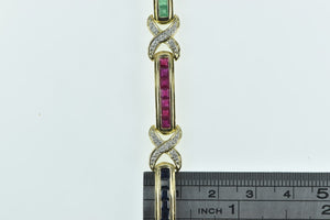 14K Diamond Ruby Sapphire Emerald Bar Bracelet 6.75" Yellow Gold