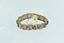 Load image into Gallery viewer, 14K Oval Amethyst Ornate Filigree Squared Bracelet 6.75&quot; Yellow Gold