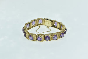 14K Oval Amethyst Ornate Filigree Squared Bracelet 6.75" Yellow Gold