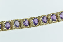 Load image into Gallery viewer, 14K Oval Amethyst Ornate Filigree Squared Bracelet 6.75&quot; Yellow Gold