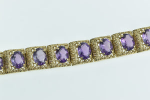 14K Oval Amethyst Ornate Filigree Squared Bracelet 6.75" Yellow Gold