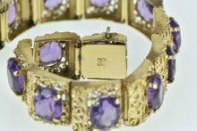 Load image into Gallery viewer, 14K Oval Amethyst Ornate Filigree Squared Bracelet 6.75&quot; Yellow Gold