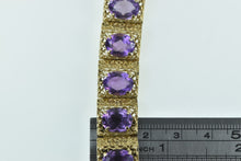 Load image into Gallery viewer, 14K Oval Amethyst Ornate Filigree Squared Bracelet 6.75&quot; Yellow Gold