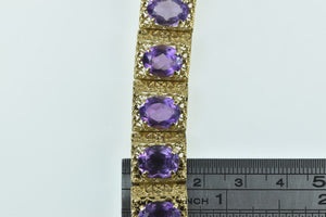 14K Oval Amethyst Ornate Filigree Squared Bracelet 6.75" Yellow Gold