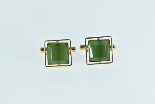 14K Square Nephrite Vintage Ornate Cuff Links Yellow Gold