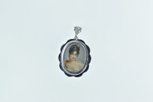 Load image into Gallery viewer, 18K Gem Haired Painted Lady Blue Enamel Pendant/Pin Yellow Gold