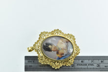 Load image into Gallery viewer, 18K Painted Lady Gem Haired Ornate Filigree Pin/Brooch Yellow Gold