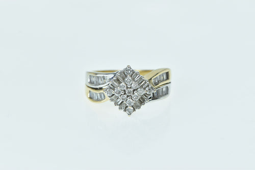 14K Square Cluster Diamond Baguette Vintage Ring Yellow Gold