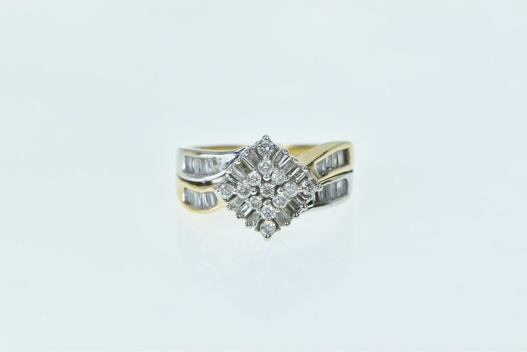 14K Square Cluster Diamond Baguette Vintage Ring Yellow Gold