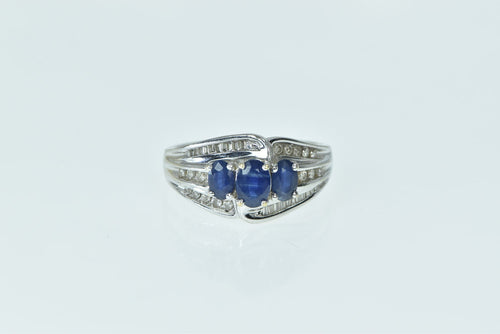 14K Oval Natural Sapphire Diamond Bypass Ring White Gold