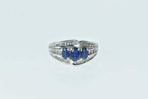 14K Oval Natural Sapphire Diamond Bypass Ring White Gold