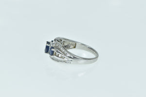 14K Oval Natural Sapphire Diamond Bypass Ring White Gold