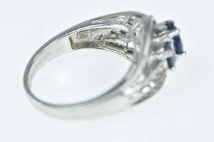 14K Oval Natural Sapphire Diamond Bypass Ring White Gold