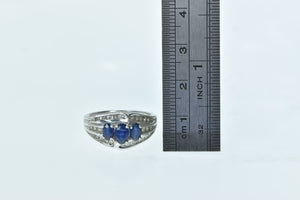 14K Oval Natural Sapphire Diamond Bypass Ring White Gold
