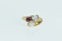 Load image into Gallery viewer, 14K Ruby Opal Diamond Wavy Bypass Statement Ring Yellow Gold