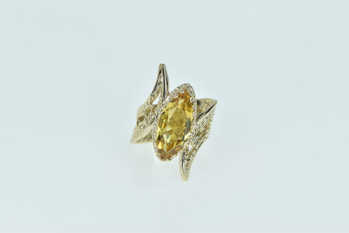 14K Marquise Citrine Solitaire Ornate Bypass Ring Yellow Gold