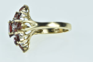 10K Oval Garnet Diamond Accent Cluster Ring Yellow Gold
