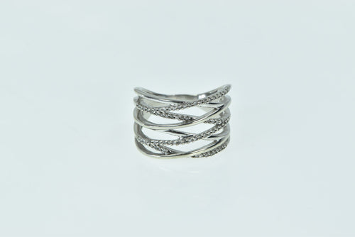 10K Diamond Inset Layered Wavy Statement Ring White Gold