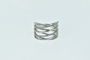 10K Diamond Inset Layered Wavy Statement Ring White Gold