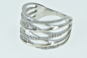 10K Diamond Inset Layered Wavy Statement Ring White Gold