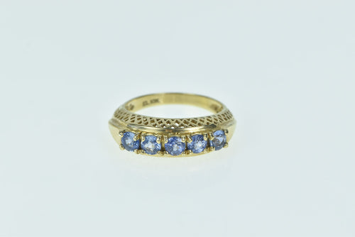 10K Tanzanite Filigree Raised Statement Band Ring Yellow Gold