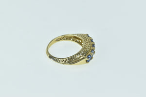10K Tanzanite Filigree Raised Statement Band Ring Yellow Gold