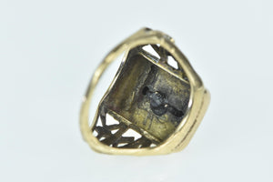 14K Victorian Seed Pearl Ornate Squared Signet Ring Yellow Gold