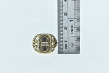 Load image into Gallery viewer, 14K Victorian Seed Pearl Ornate Squared Signet Ring Yellow Gold