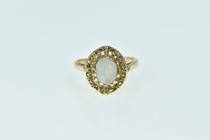14K Ornate Oval Natural Opal Filigree Statement Ring Yellow Gold