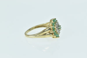 14K Round Diamond Emerald Halo Cluster Ring Yellow Gold